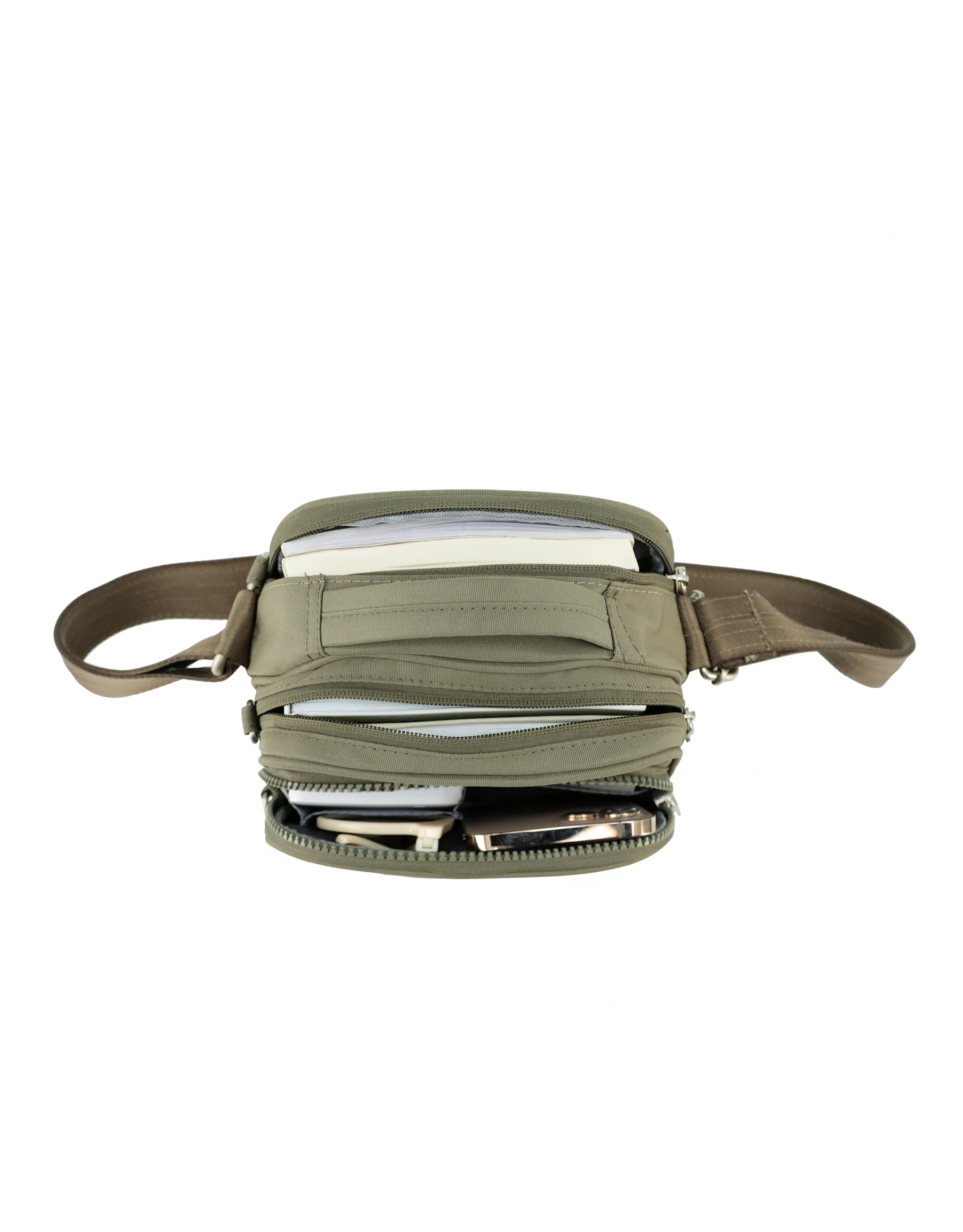 Anti-Theft Shoulder Bag with Handle - Khaki - Image 3