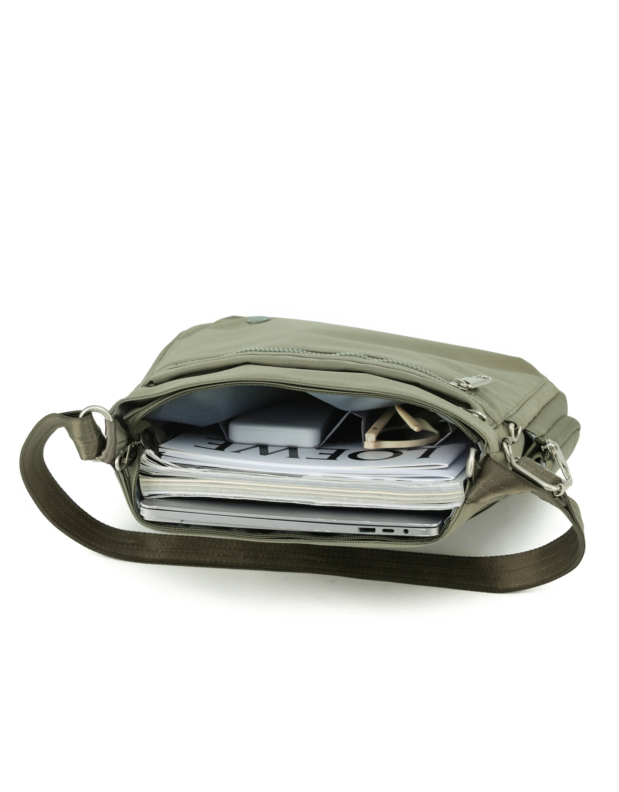 Anti-Theft Square Large Shoulder Bag with Handle - Khaki - Image 3