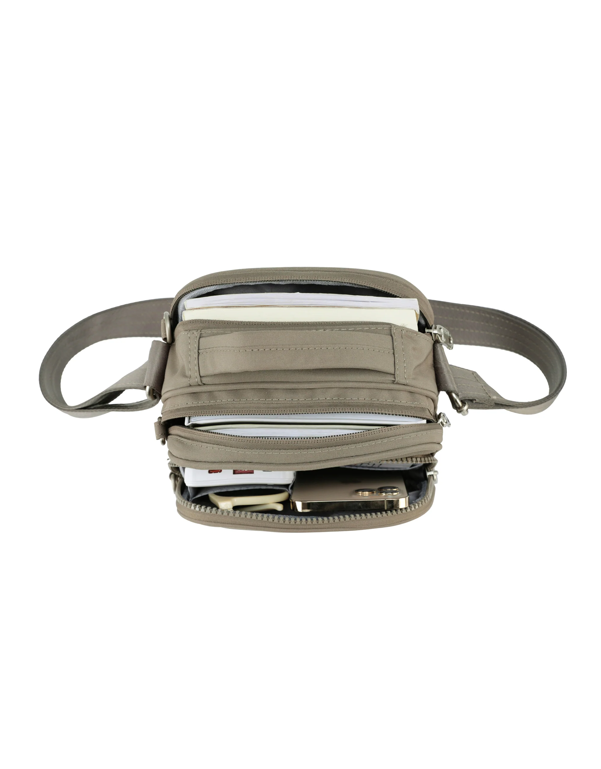 Anti-Theft Shoulder Bag with Handle - Taupe - Image 3