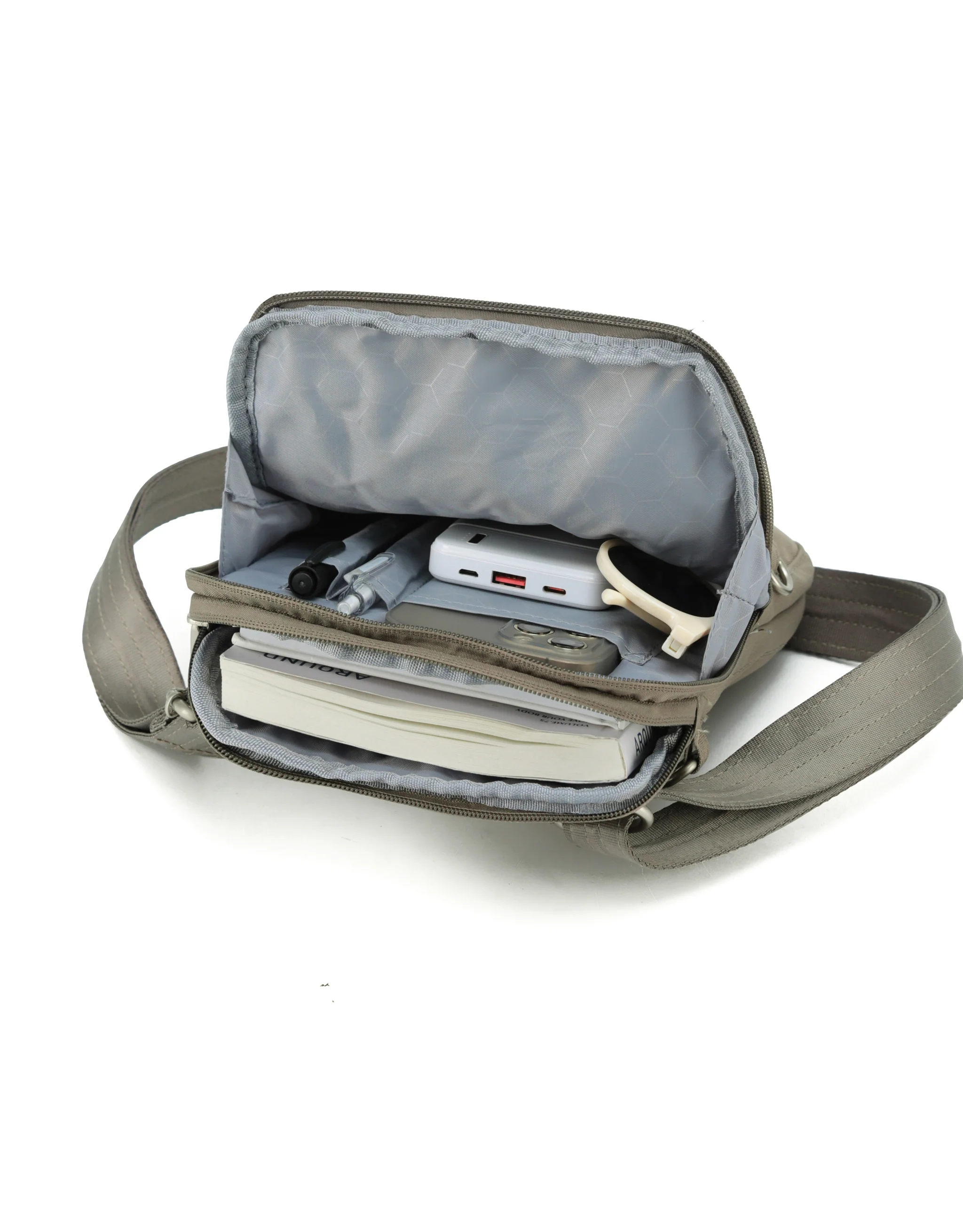 Anti-Theft Cross Body Shoulder Bag - Taupe - Image 3