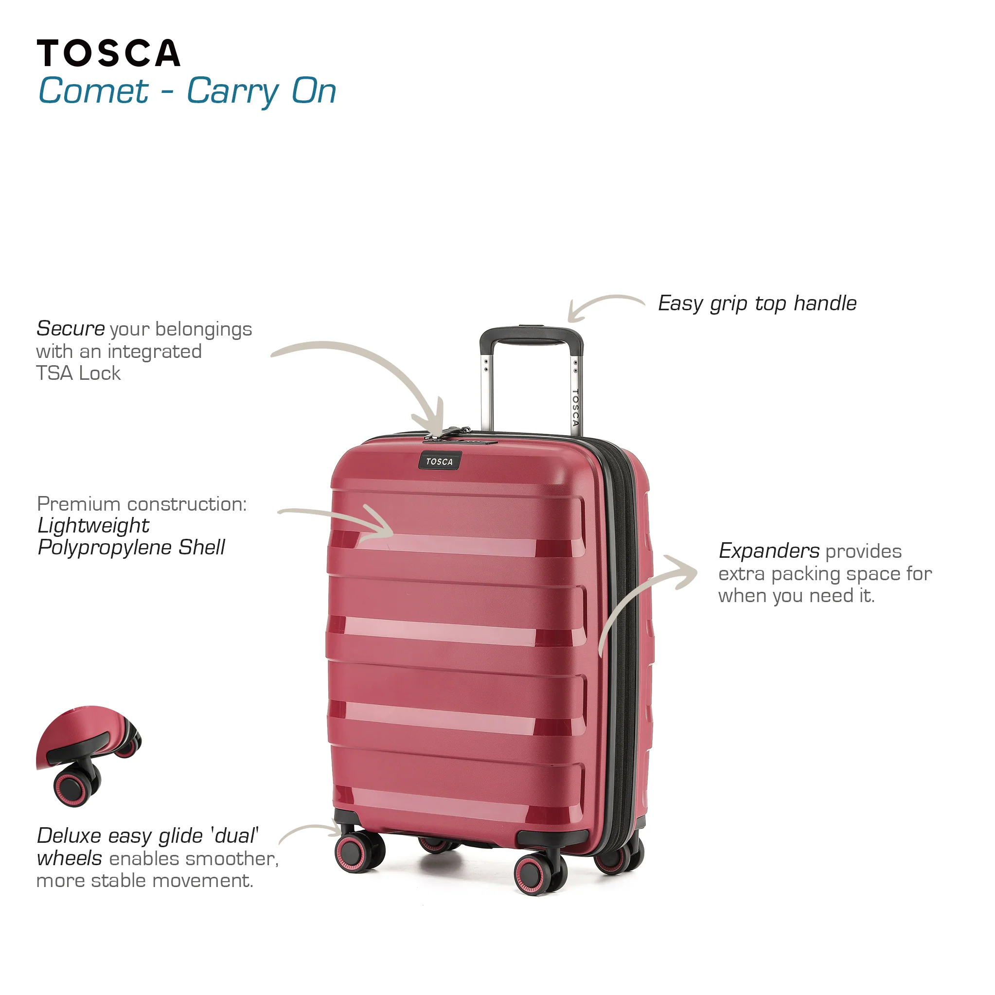 Comet 55cm Small Hard Carry On - Rumba Red - Image 4