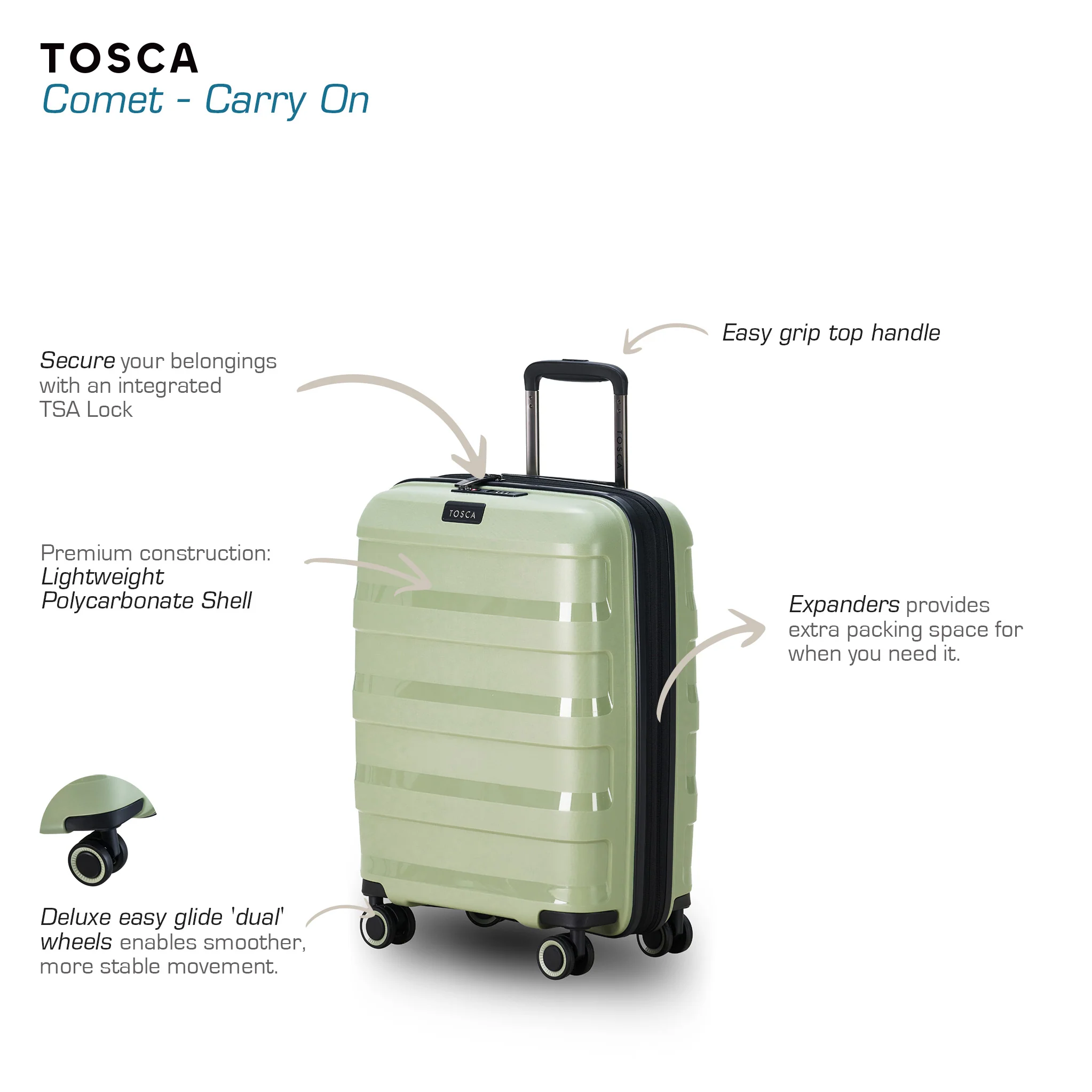 Comet 55cm Small Hard Carry On - Sage Green - Image 3