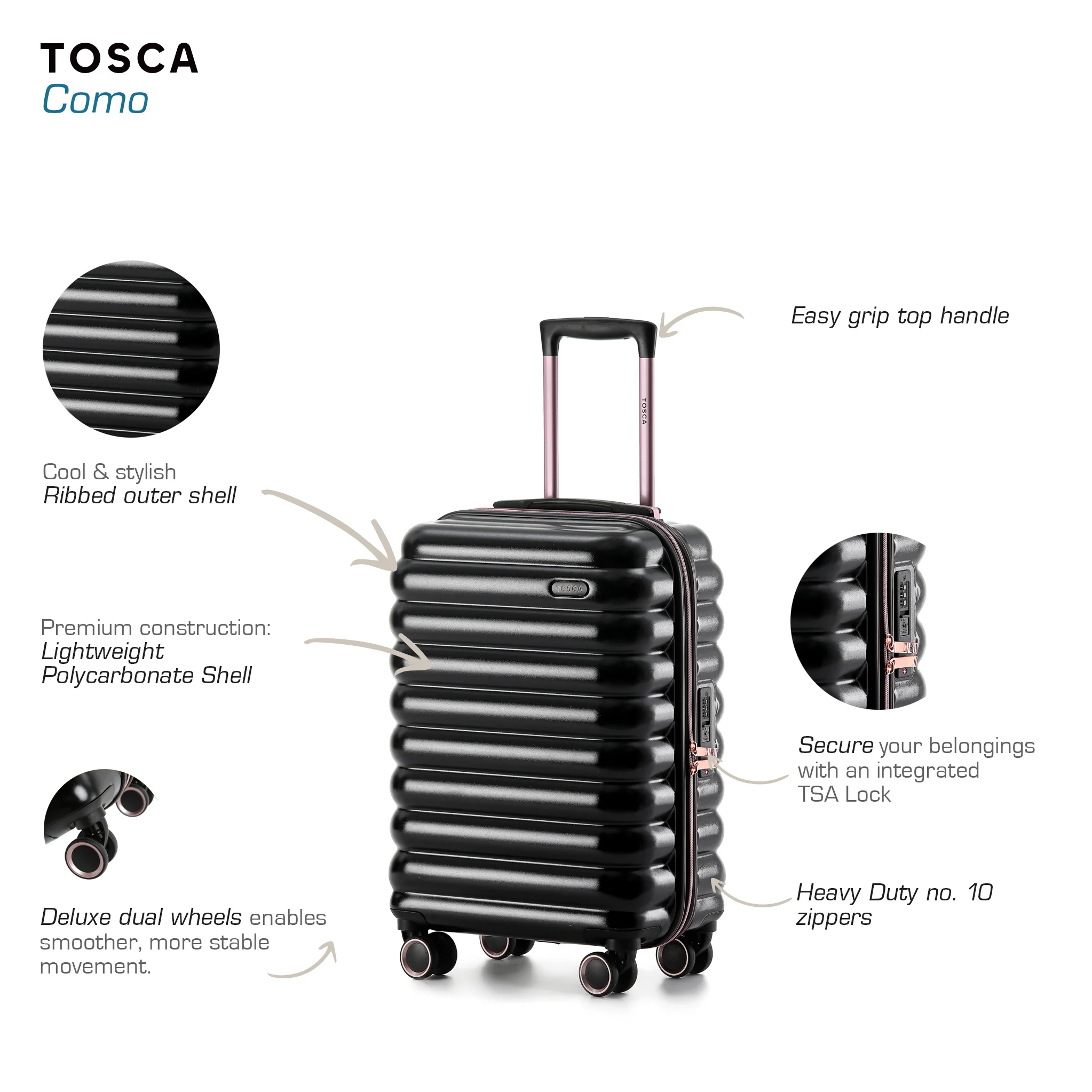 Como 54cm Small Hard Case Carry On - Black - Image 5