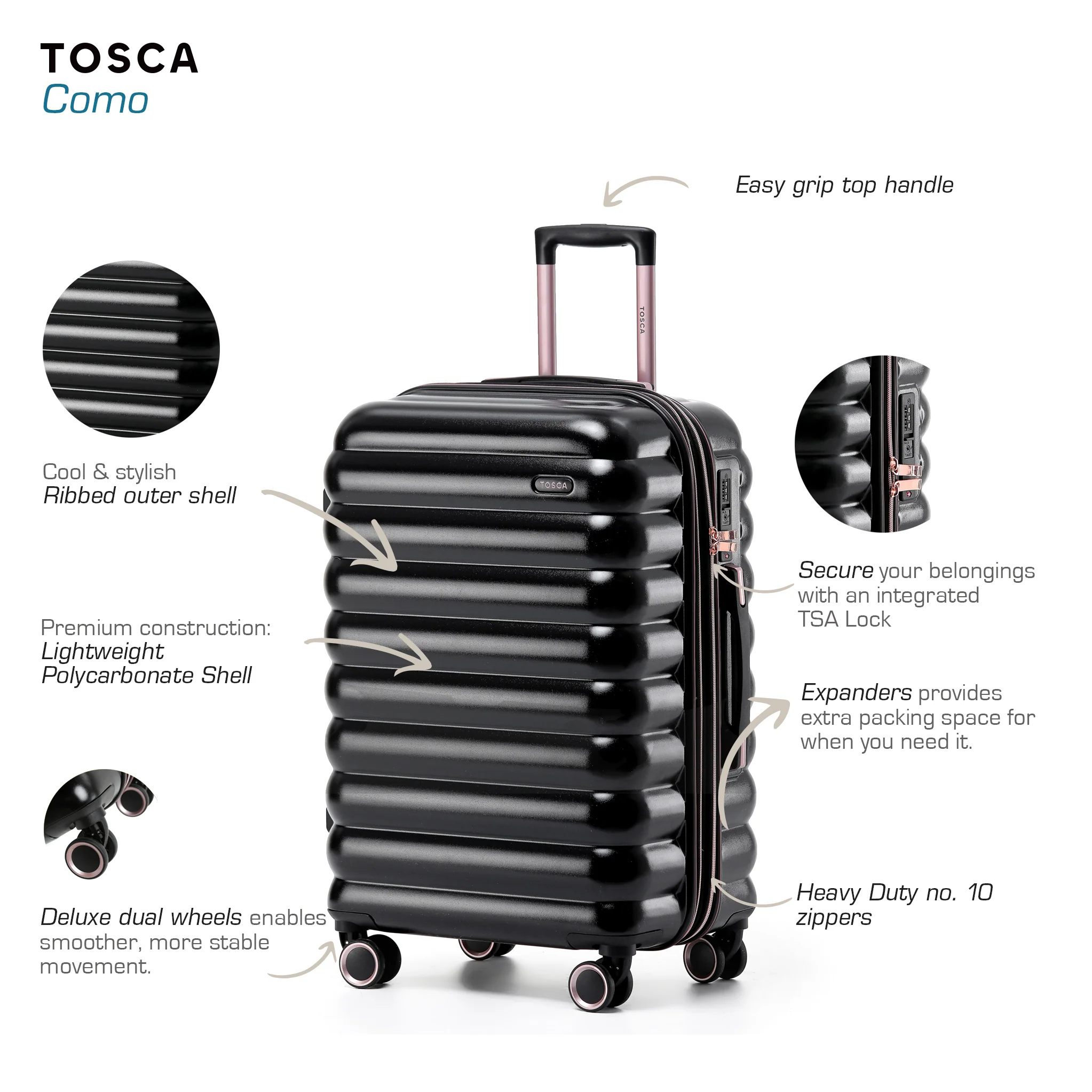 Como 67cm Medium Hard Suitcase - Black - Image 4