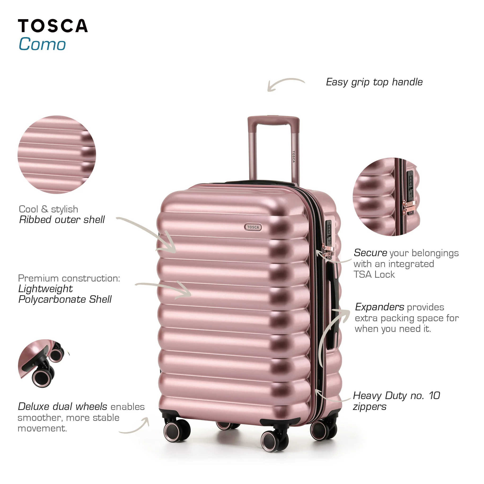 Como 67cm Medium Hard Suitcase - Rose Gold - Image 4