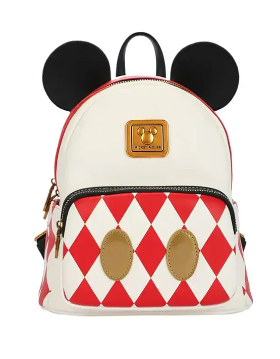 Disney Mickey Mouse PU Leather Fashion Backpack - White/Red