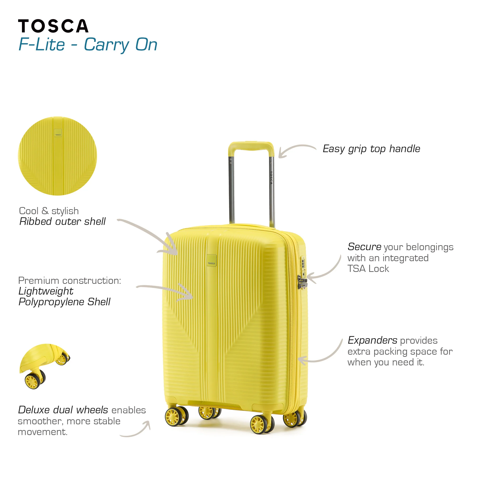 F-Lite 54cm Small Hard Carry On - Yellow - Image 6