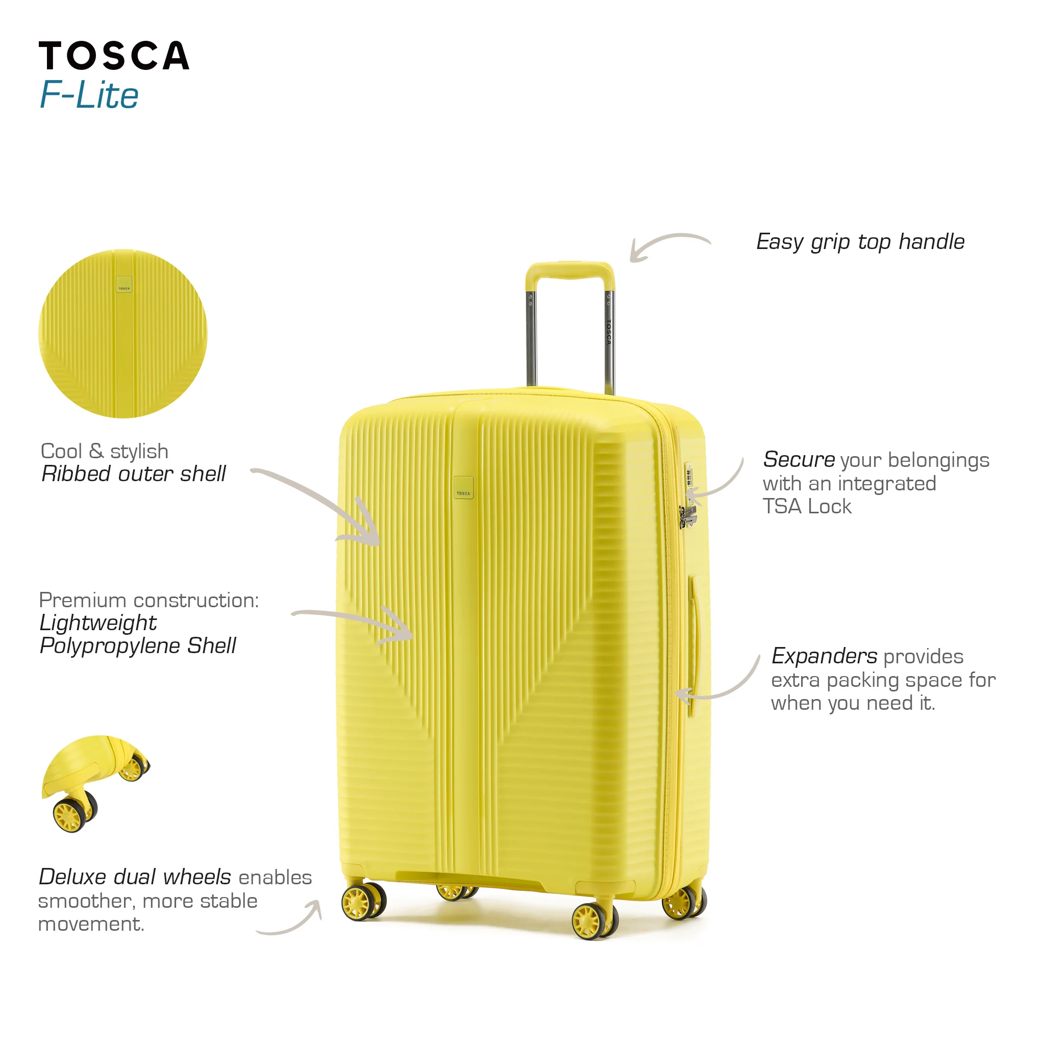 F-Lite 77cm Large Hard Suitcase - Yellow - Image 4
