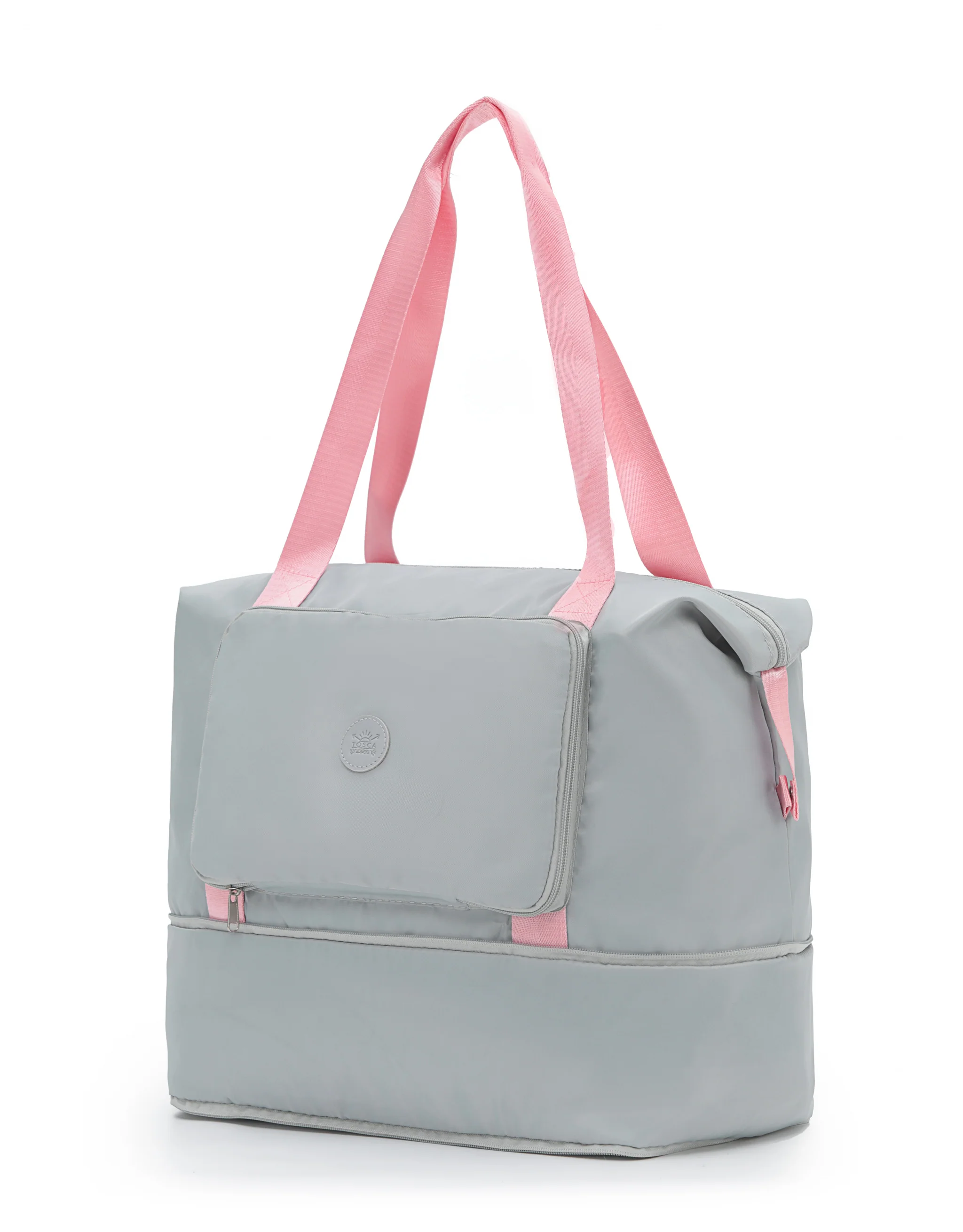Foldable & Expandable Travel Tote - Grey/Pink - Image 2