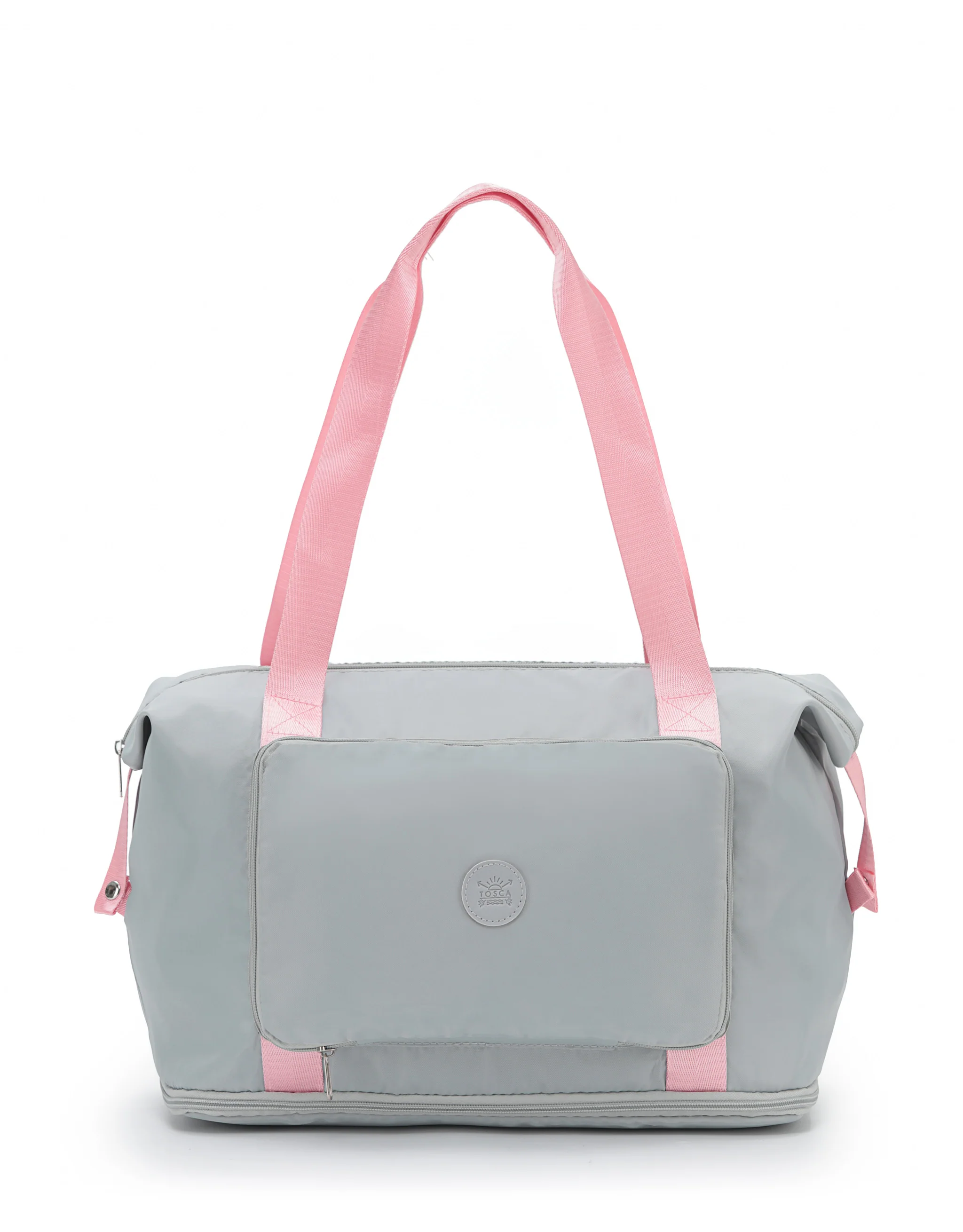 Foldable & Expandable Travel Tote - Grey/Pink - Image 3