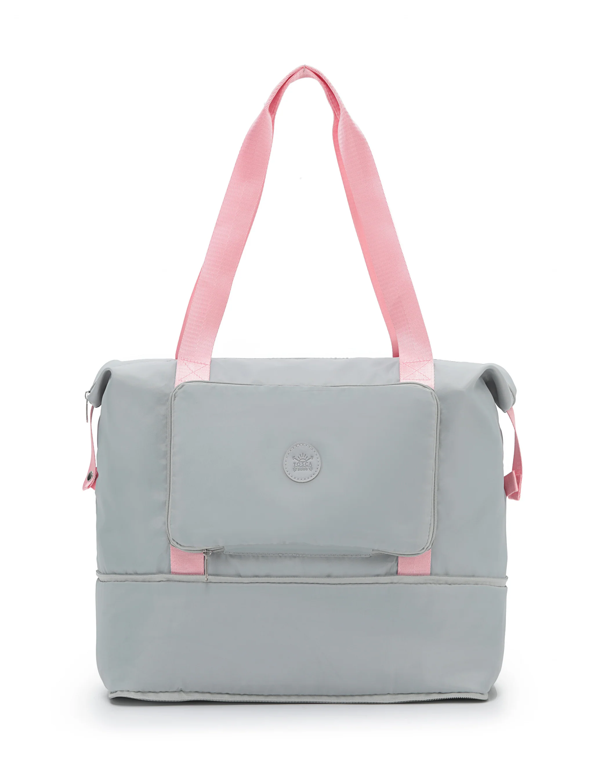 Foldable & Expandable Travel Tote - Grey/Pink - Image 4