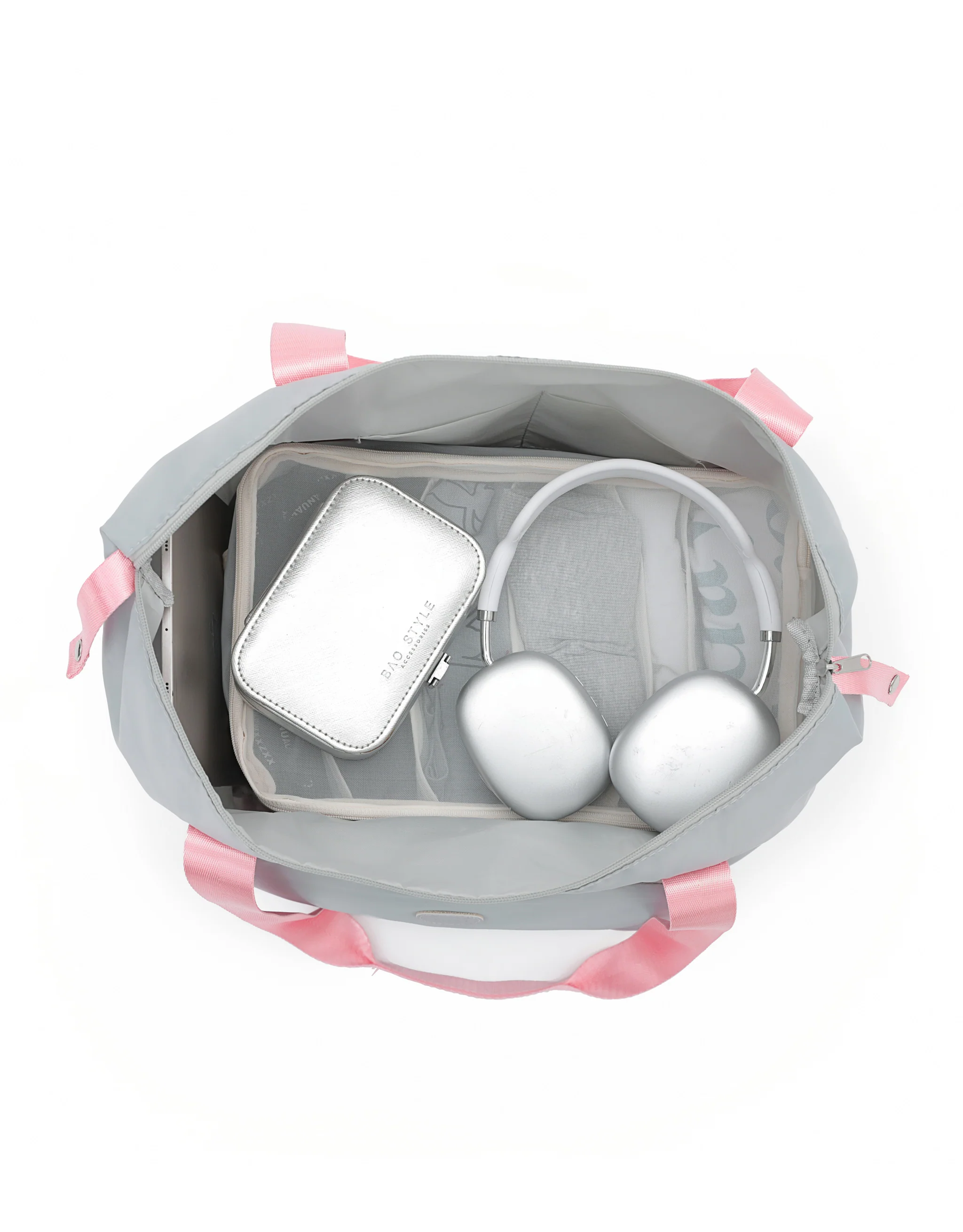 Foldable & Expandable Travel Tote - Grey/Pink - Image 5
