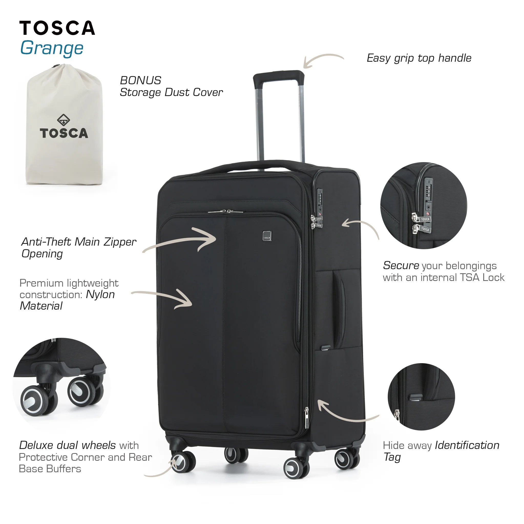Grange 80cm Large Soft Suitcase - Black - Image 5