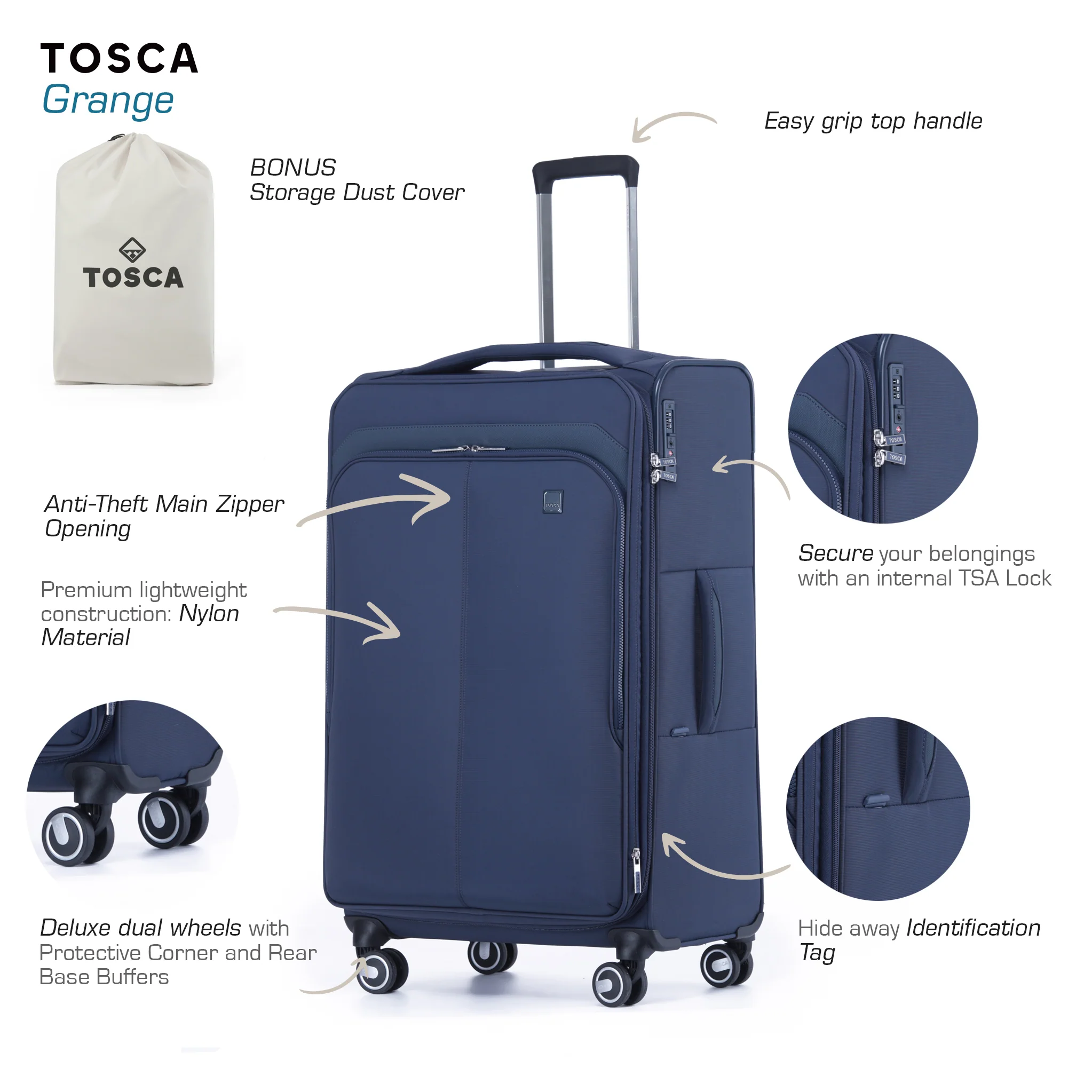 Grange 80cm Large Soft Suitcase - Indigo Blue - Image 4