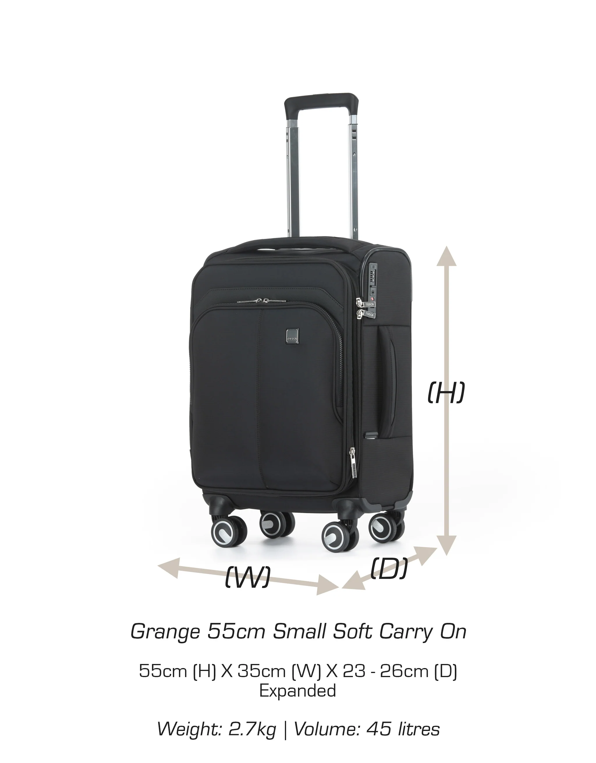 Grange 55cm Small Soft Carry On - Black - Image 10