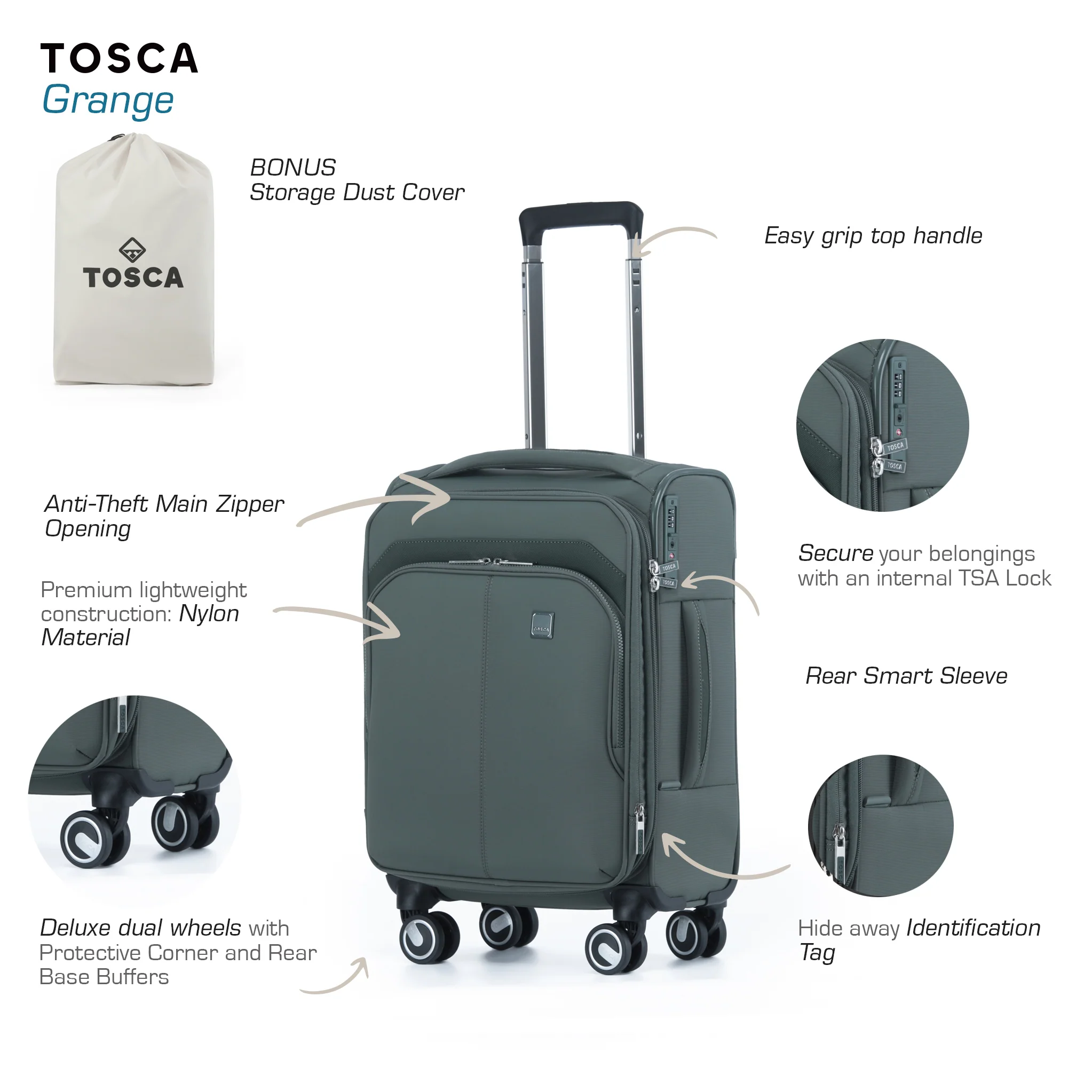Grange 55cm Small Soft Carry On - Cypress Green - Image 4