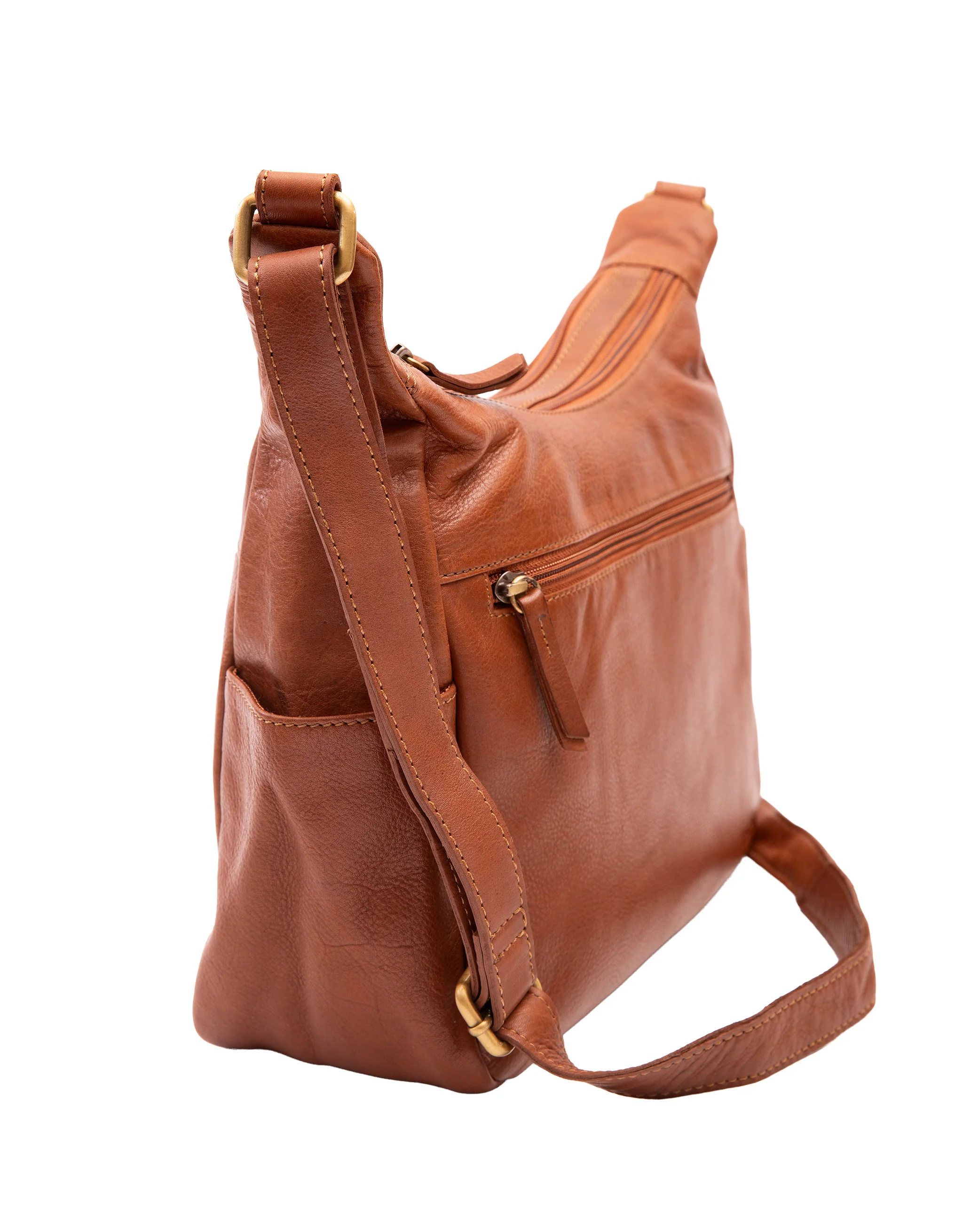 Large Leather Cross Body Bag - Tan - Image 4