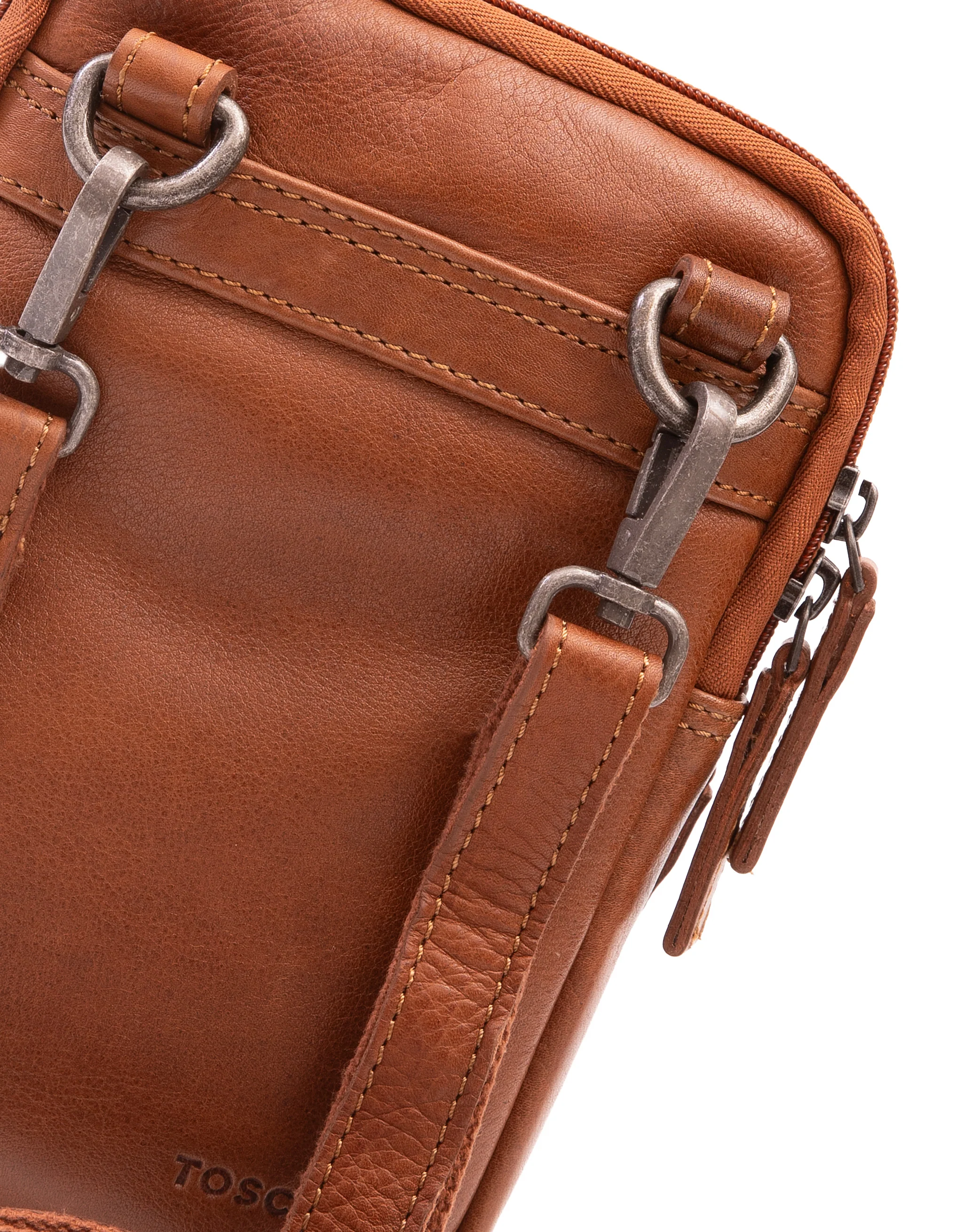 Leather Organiser Cross Body Bag - Tan - Image 5