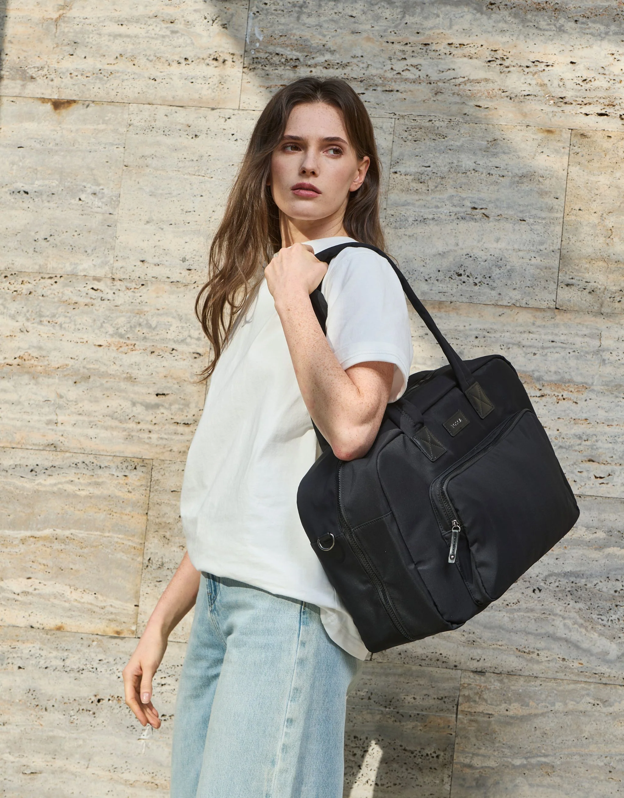 Metro Large Travel Split Tote Bag - Black Nylon - Image 6