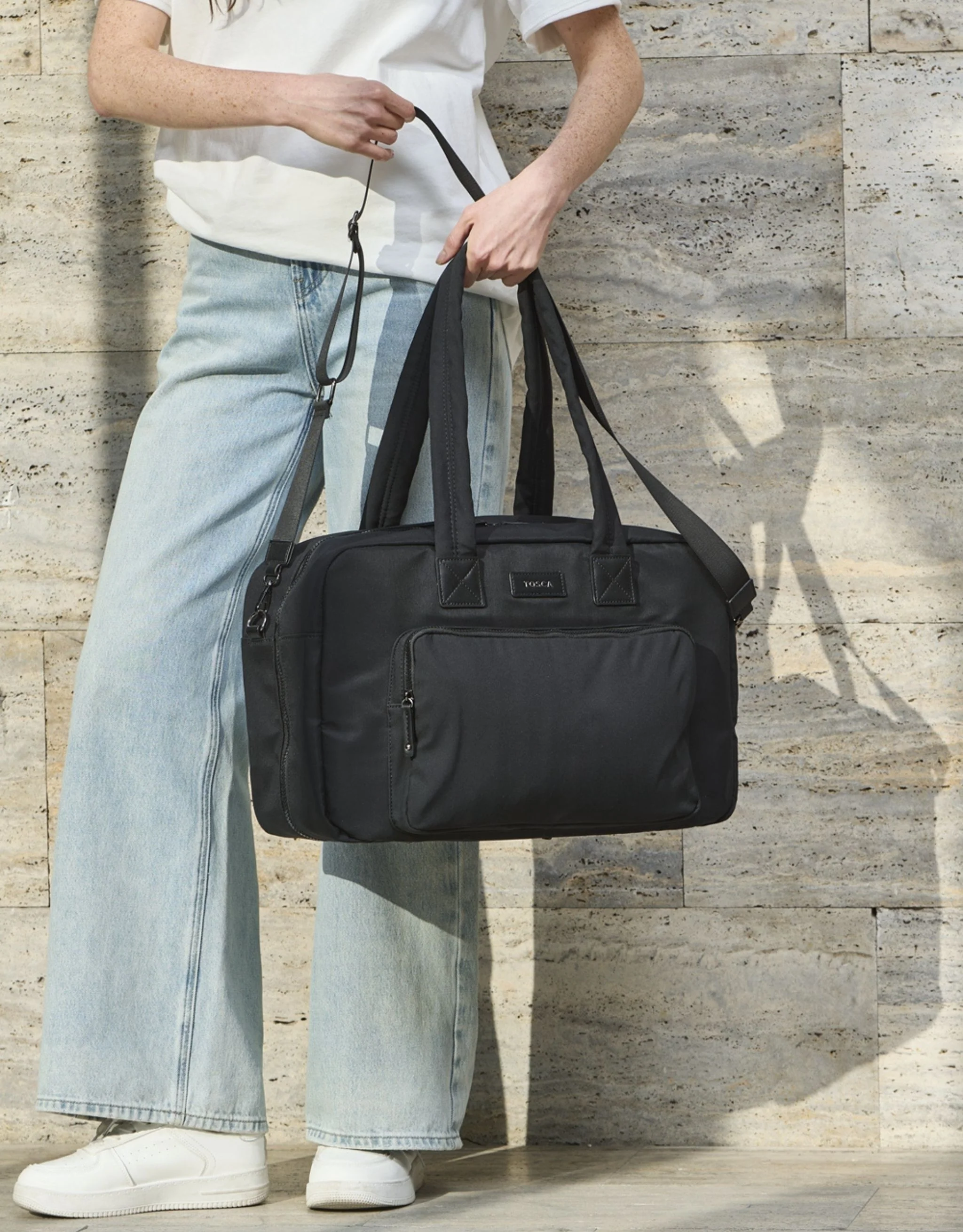 Metro Large Travel Split Tote Bag - Black Nylon - Image 7