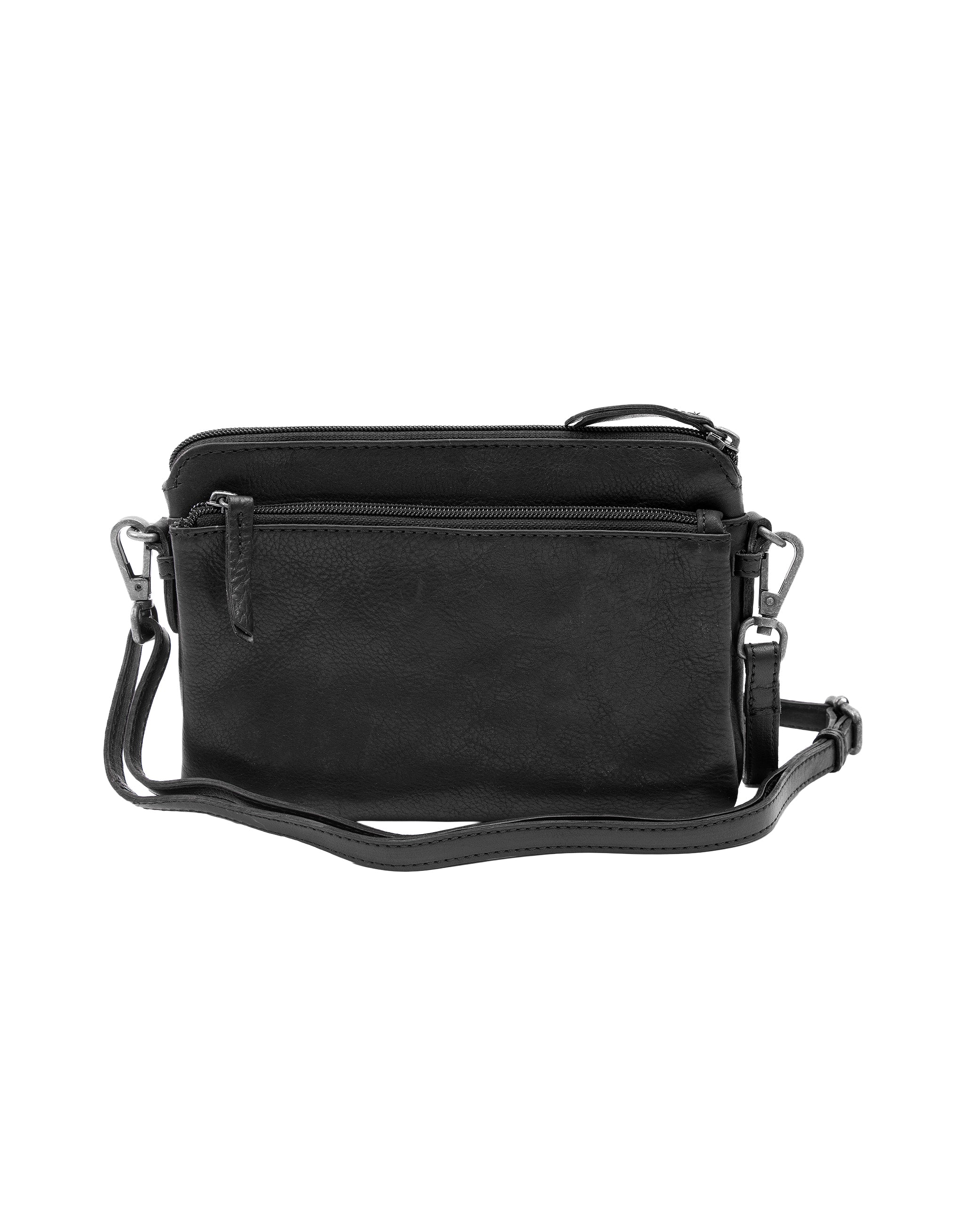 Small Leather Multi Zip Compartment Cross Body Bag - Black - Image 3