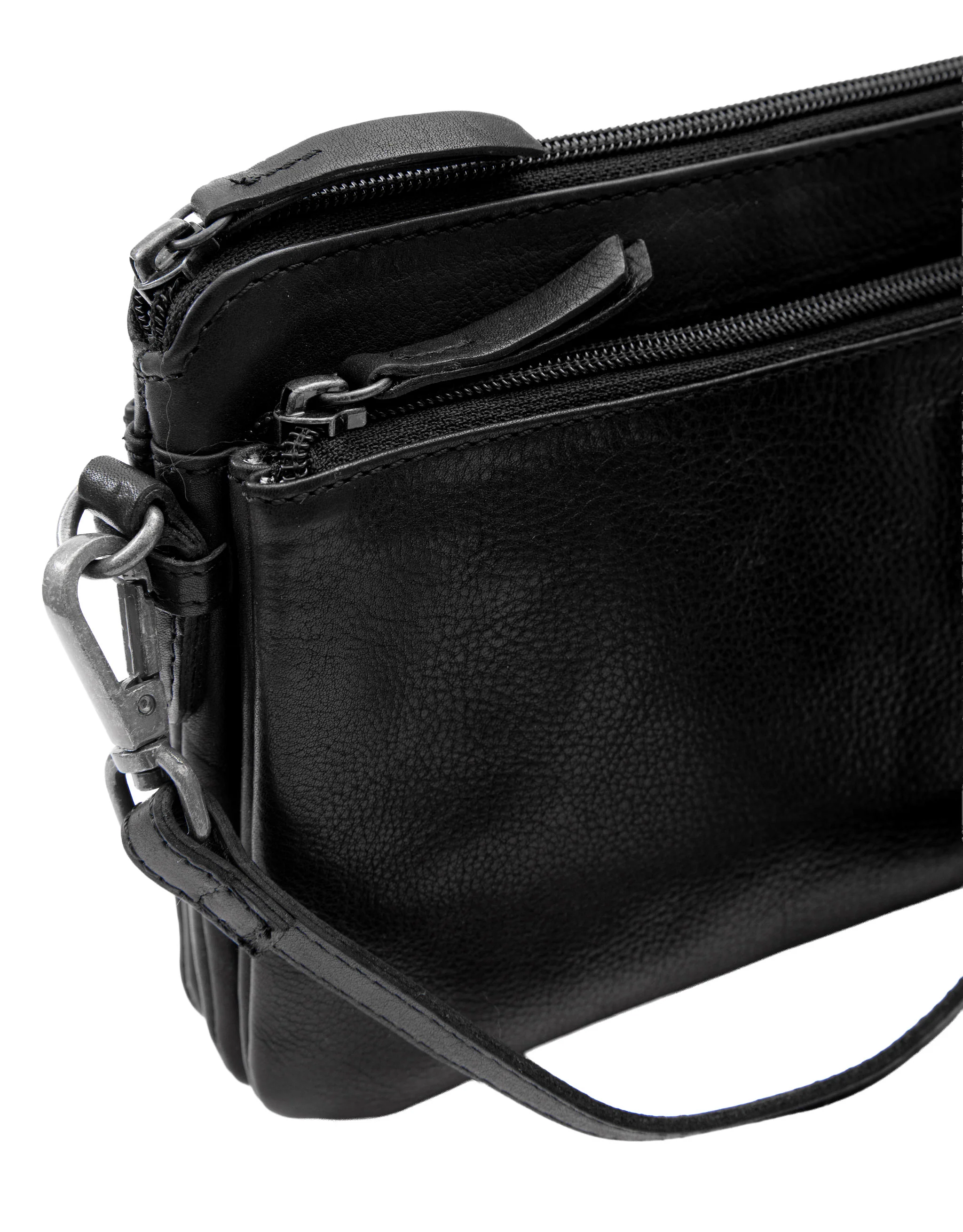 Small Leather Multi Zip Compartment Cross Body Bag - Black - Image 4