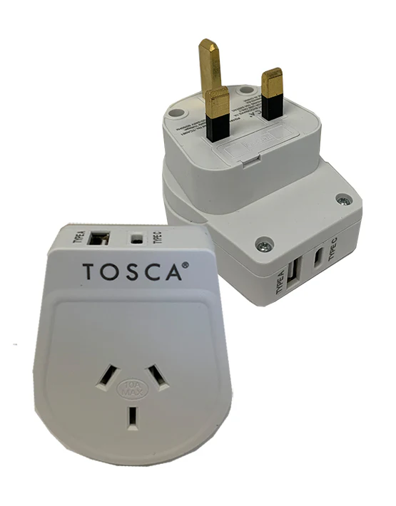 Travel Adapter USB A+C Ports for UK & Hong Kong