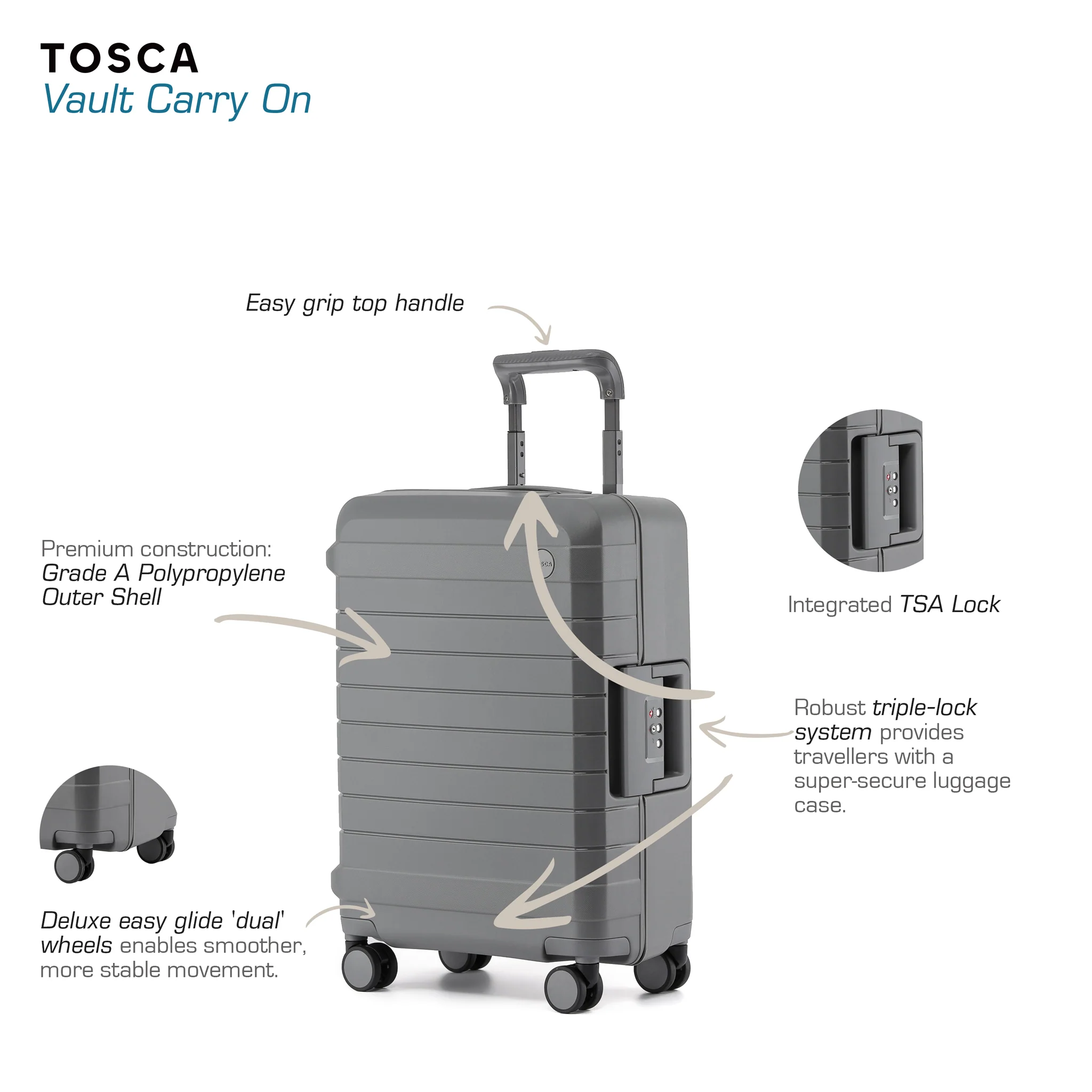 Vault 54cm Small Hard Carry On - Grey - Image 4