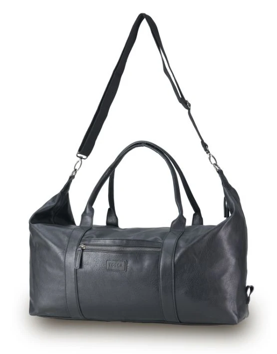 Vegan Leather Large Duffle Bag - Black