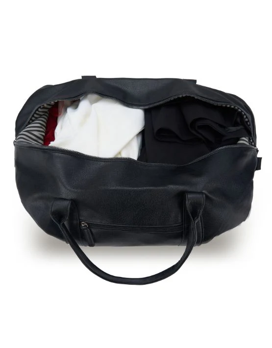 Vegan Leather Large Duffle Bag - Black - Image 2