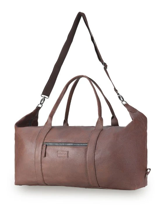Vegan Leather Large Duffle Bag - Chocolate