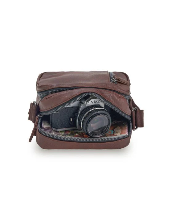 Vegan Leather Shoulder Bag - Chocolate - Image 3