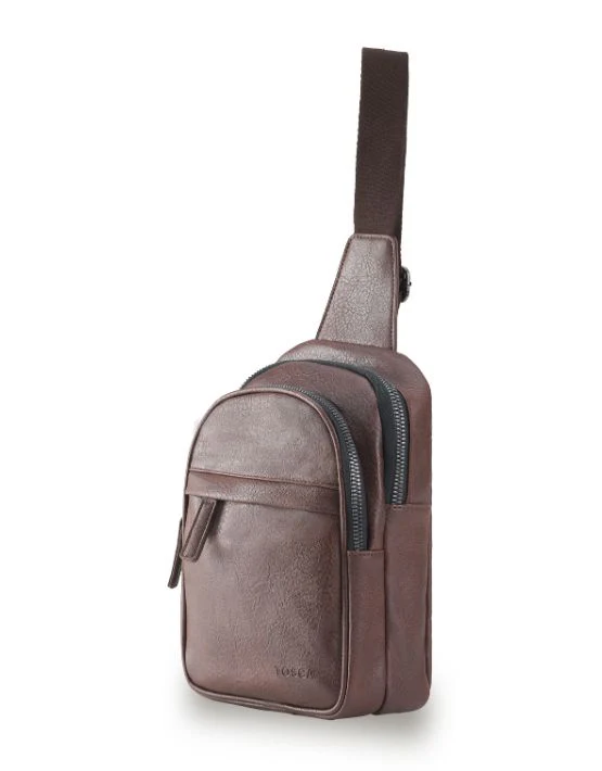 Vegan Leather Slinger Bag - Chocolate