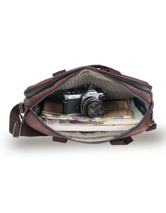Vegan Leather Slinger Bag - Chocolate - Image 3