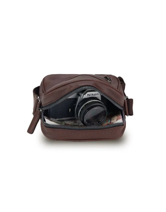Vegan Leather Small Shoulder Bag - Chocolate - Image 2
