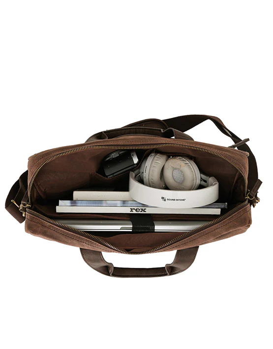 Waxed Canvas Briefcase - Brown - Image 3