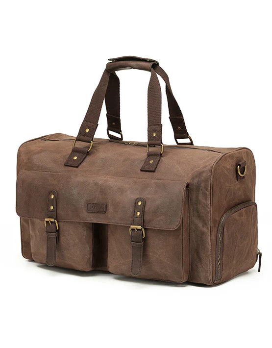 Waxed Canvas Buckle-Closure Duffle Bag - Brown