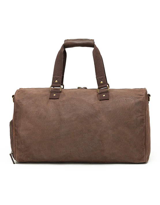 Waxed Canvas Buckle-Closure Duffle Bag - Brown - Image 2