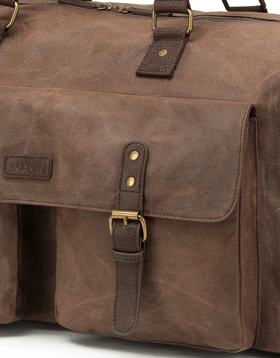 Waxed Canvas Buckle-Closure Duffle Bag - Brown - Image 3