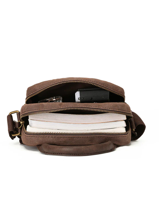 Waxed Canvas Cross-body Bag - Brown - Image 3