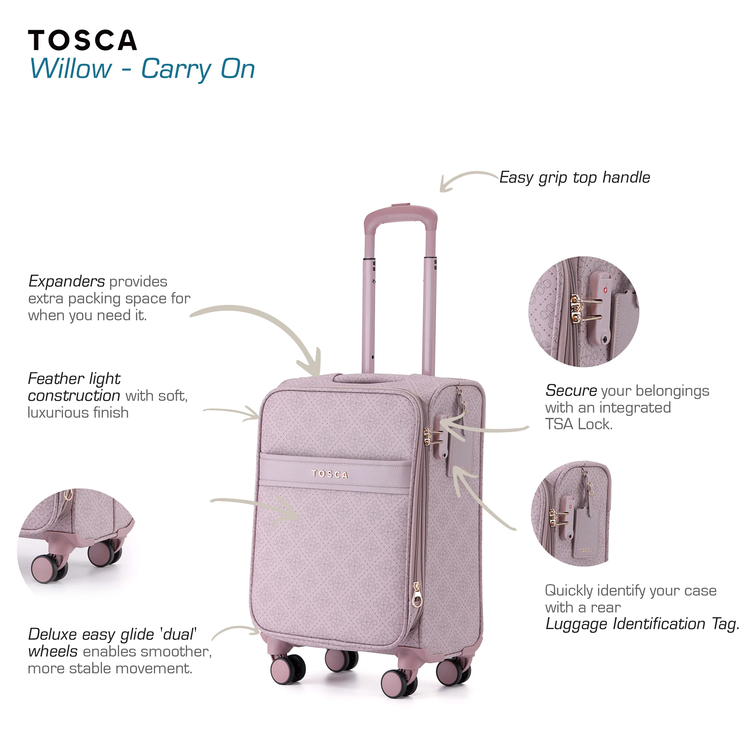 Willow 55cm Small PU Case Carry On - Misty Rose - Image 4